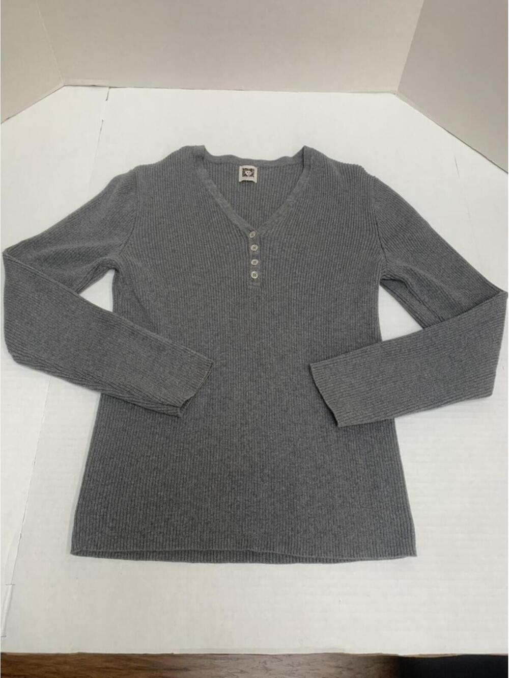 Anne Klein Ribbed Knit Heather Gray Long Sleeve Size S Womens Top Shirt